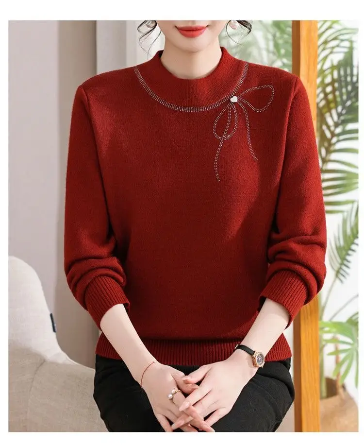 Winter Mom's Outfit with Fleece Sweater, Thickened Women's Knitwear, Integrated Fleece Warm Top, Stylish Mother-In-Law Base Shirt — feature 18