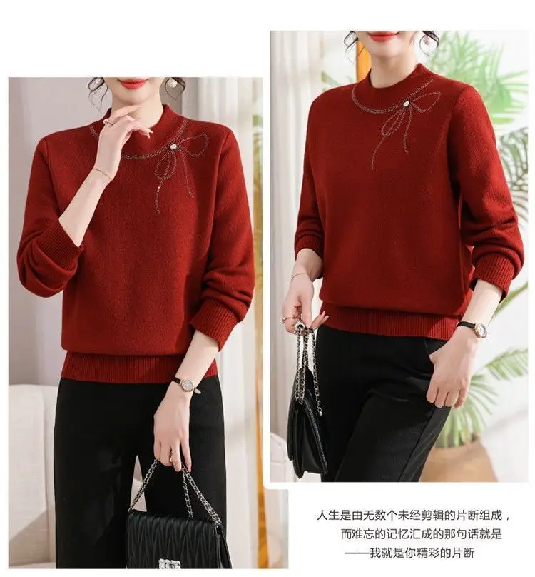Winter Mom's Outfit with Fleece Sweater, Thickened Women's Knitwear, Integrated Fleece Warm Top, Stylish Mother-In-Law Base Shirt — feature 19
