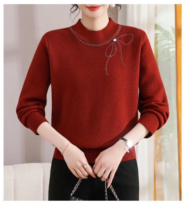Winter Mom's Outfit with Fleece Sweater, Thickened Women's Knitwear, Integrated Fleece Warm Top, Stylish Mother-In-Law Base Shirt — feature 20