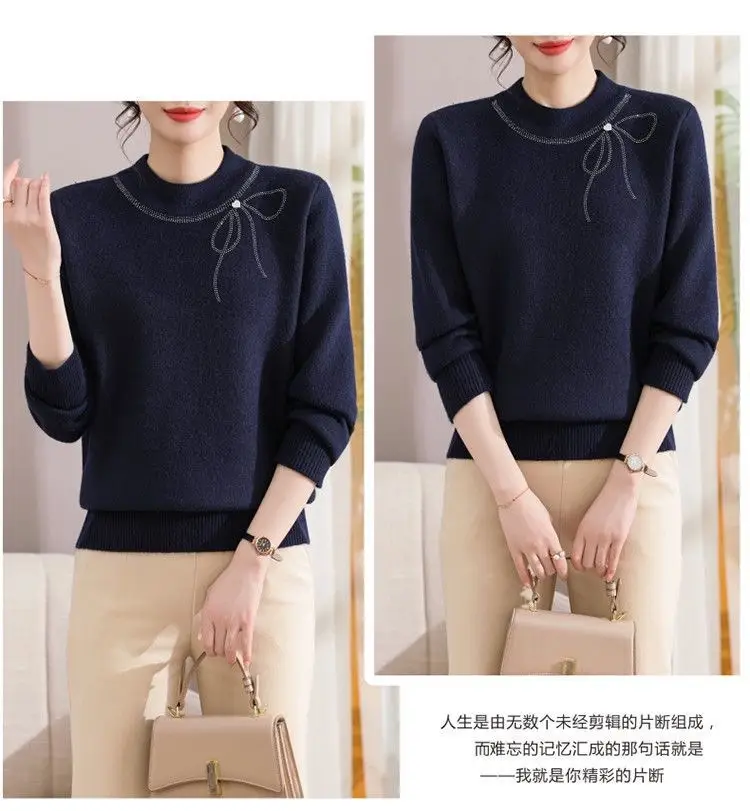 Winter Mom's Outfit with Fleece Sweater, Thickened Women's Knitwear, Integrated Fleece Warm Top, Stylish Mother-In-Law Base Shirt — feature 22