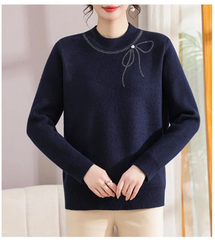 Winter Mom's Outfit with Fleece Sweater, Thickened Women's Knitwear, Integrated Fleece Warm Top, Stylish Mother-In-Law Base Shirt — feature 23