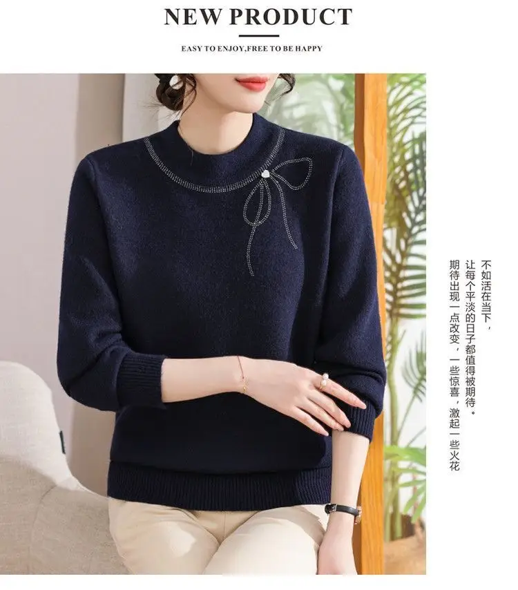 Winter Mom's Outfit with Fleece Sweater, Thickened Women's Knitwear, Integrated Fleece Warm Top, Stylish Mother-In-Law Base Shirt — feature 24