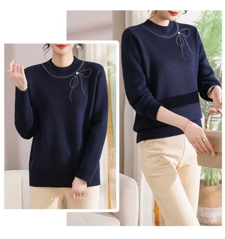 Winter Mom's Outfit with Fleece Sweater, Thickened Women's Knitwear, Integrated Fleece Warm Top, Stylish Mother-In-Law Base Shirt — feature 25