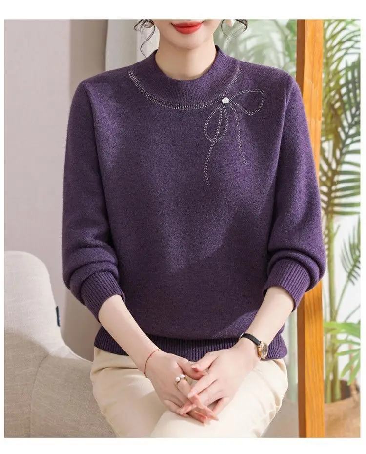Winter Mom's Outfit with Fleece Sweater, Thickened Women's Knitwear, Integrated Fleece Warm Top, Stylish Mother-In-Law Base Shirt — feature 26