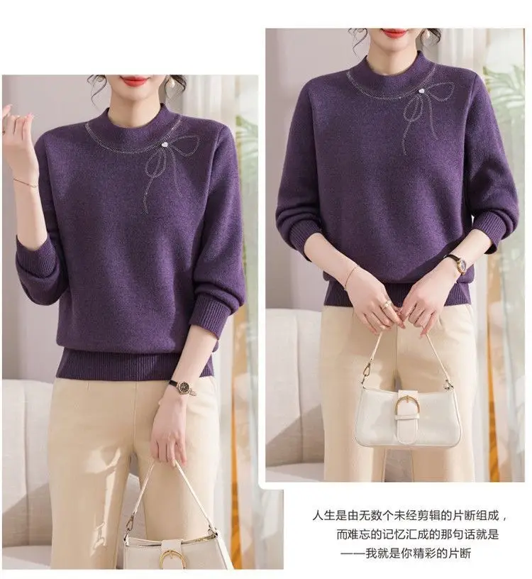 Winter Mom's Outfit with Fleece Sweater, Thickened Women's Knitwear, Integrated Fleece Warm Top, Stylish Mother-In-Law Base Shirt — feature 28