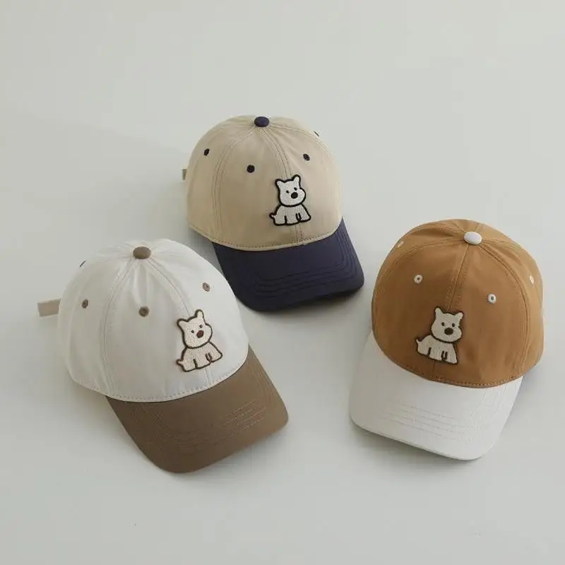 Red White Puppy Embroidered Baseball Cap for Boys Girls