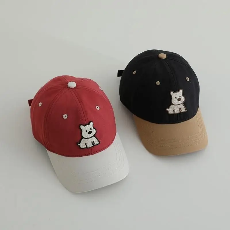 Red White Puppy Embroidered Baseball Cap for Boys Girls