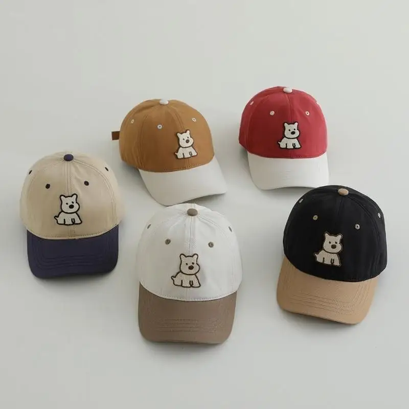 Red White Puppy Embroidered Baseball Cap for Boys Girls