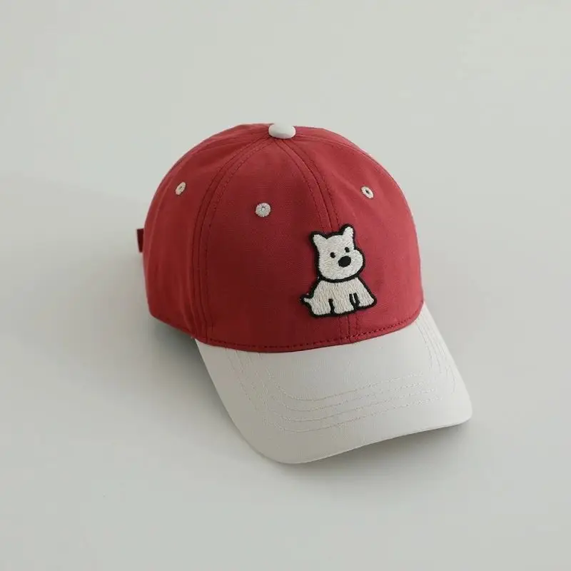 Red White Puppy Embroidered Baseball Cap for Boys Girls