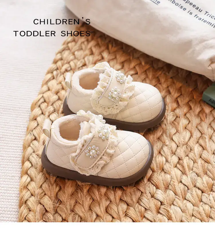 Baby Princess Fleece Lined Toddler Shoes Cream Winter Style — feature 10