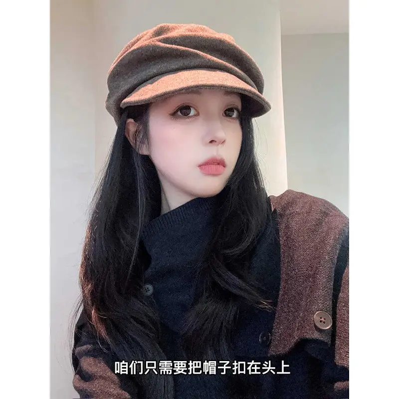 Wool Blend Flat-Top Hooded Beret for Women Autumn Winter - Image 6