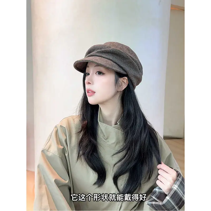 Wool Blend Flat-Top Hooded Beret for Women Autumn Winter - Image 7