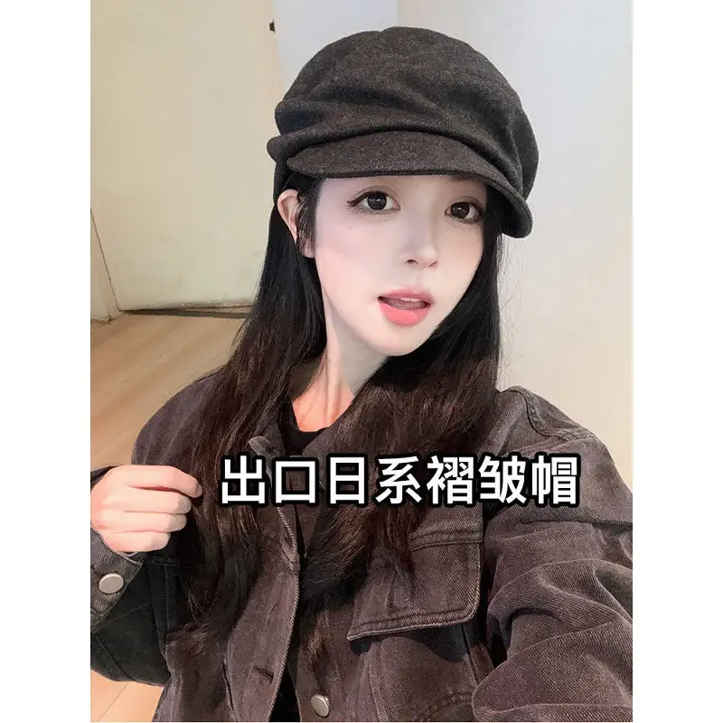 Wool Blend Flat-Top Hooded Beret for Women Autumn Winter - Image 9