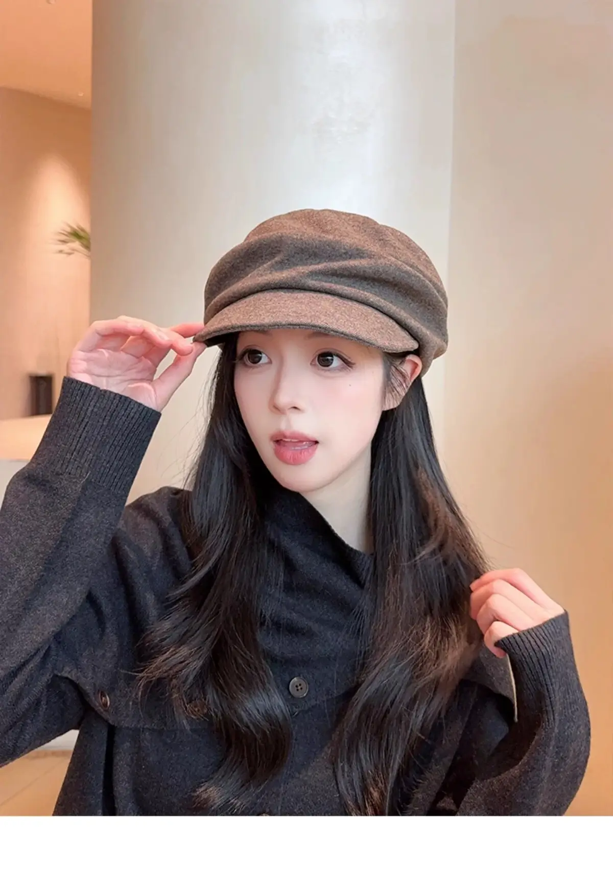 Wool Blend Flat-Top Hooded Beret for Women Autumn Winter — feature 10