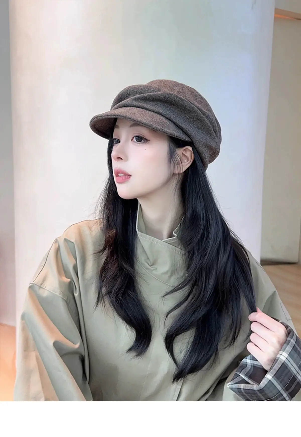 Wool Blend Flat-Top Hooded Beret for Women Autumn Winter — feature 7