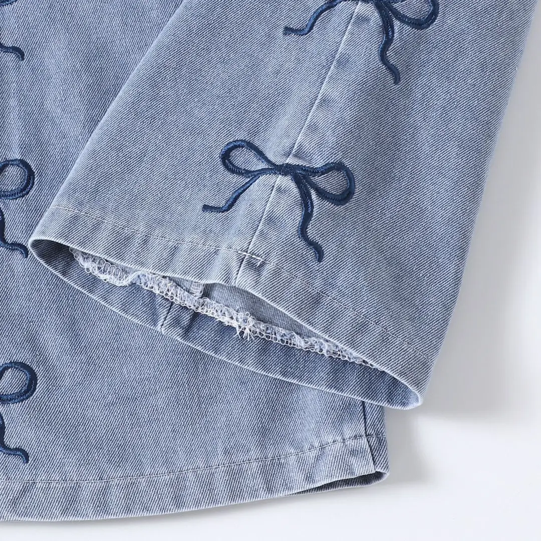 Amazon Specializes in European and American Spring & Fall Trendy Girls' Suits for Small and Medium-Sized Kidsren with Bow Long Sleeves + Denim Pants