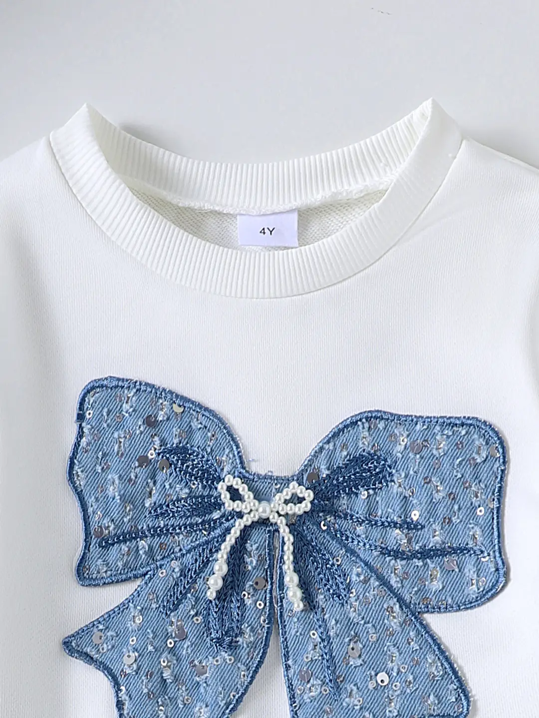 Amazon Specializes in European and American Spring & Fall Trendy Girls' Suits for Small and Medium-Sized Kidsren with Bow Long Sleeves + Denim Pants — feature 4