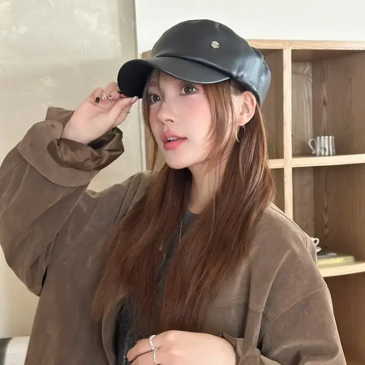 Brown Wool Cap for Women, British Style, Flat Top, Octagonal Design