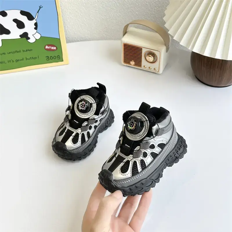 Baby Winter Velvet Shoes Black White Soft Soled