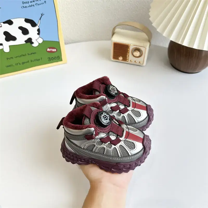 Baby Winter Velvet Shoes Black White Soft Soled