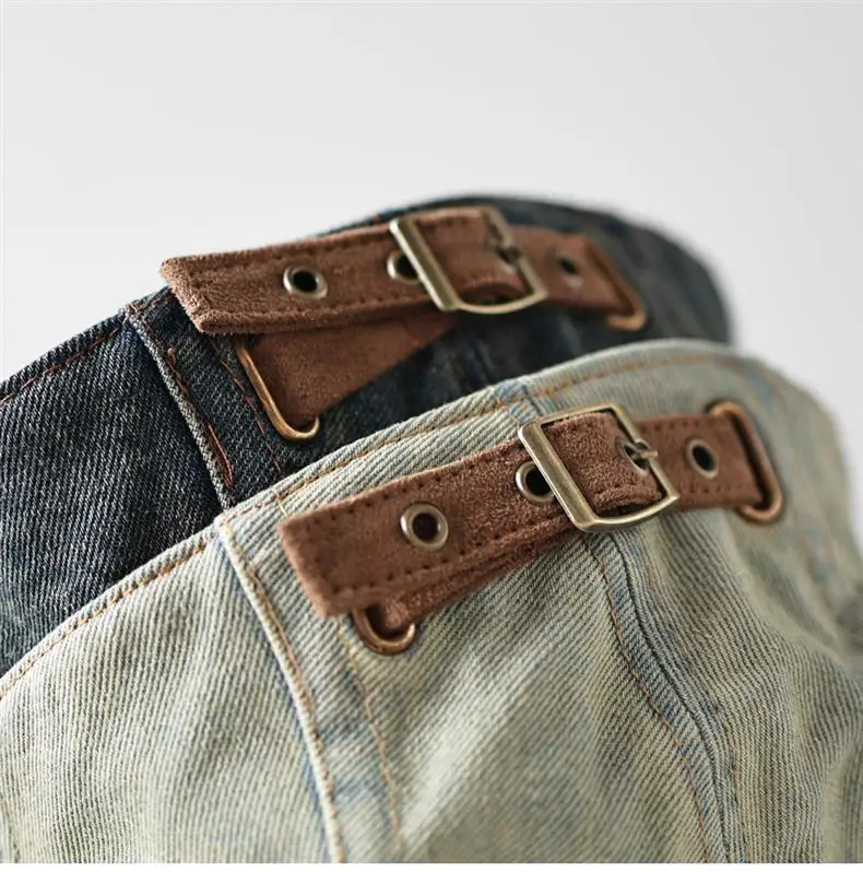 Vintage Denim Forward Cap Unisex Washed Faded — feature 12