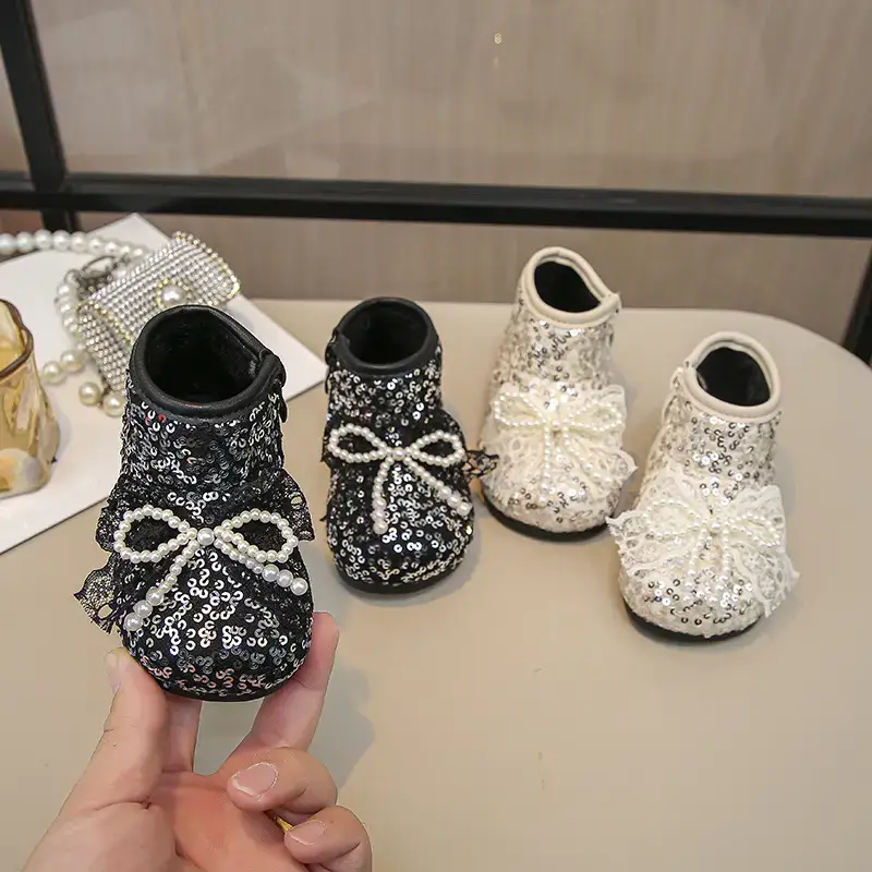 Autumn New Bow Princess Baby Shoes White Sparkly