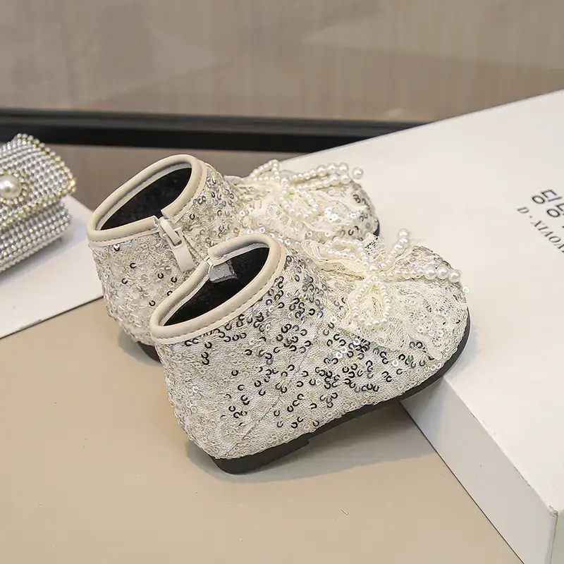 Autumn New Bow Princess Baby Shoes White Sparkly