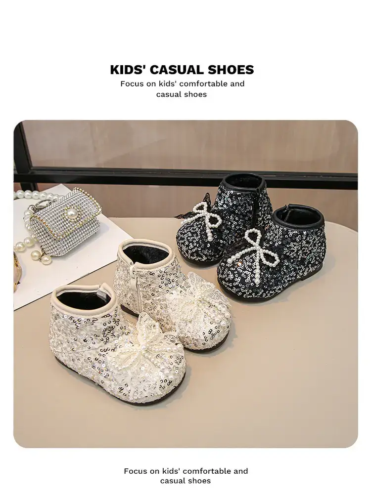 Autumn New Bow Princess Baby Shoes White Sparkly — feature 1