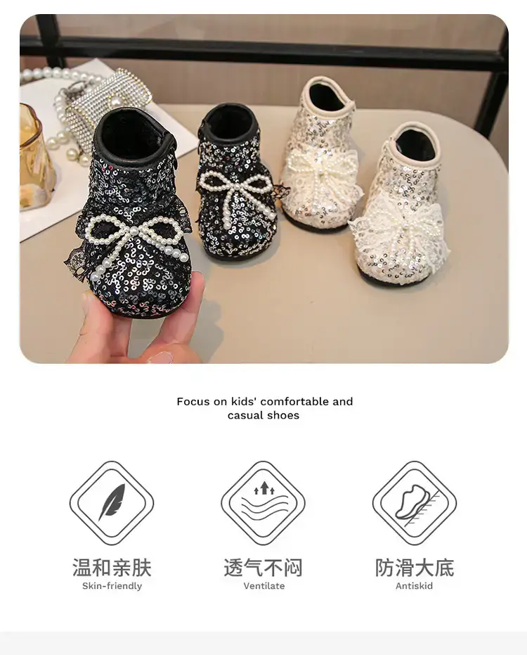 Autumn New Bow Princess Baby Shoes White Sparkly — feature 2