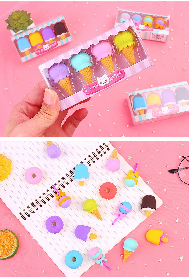 Creative Cartoon Student Eraser Simulation Ice Cream Cake Eraser Set Student Children's Prize Gift — feature 5