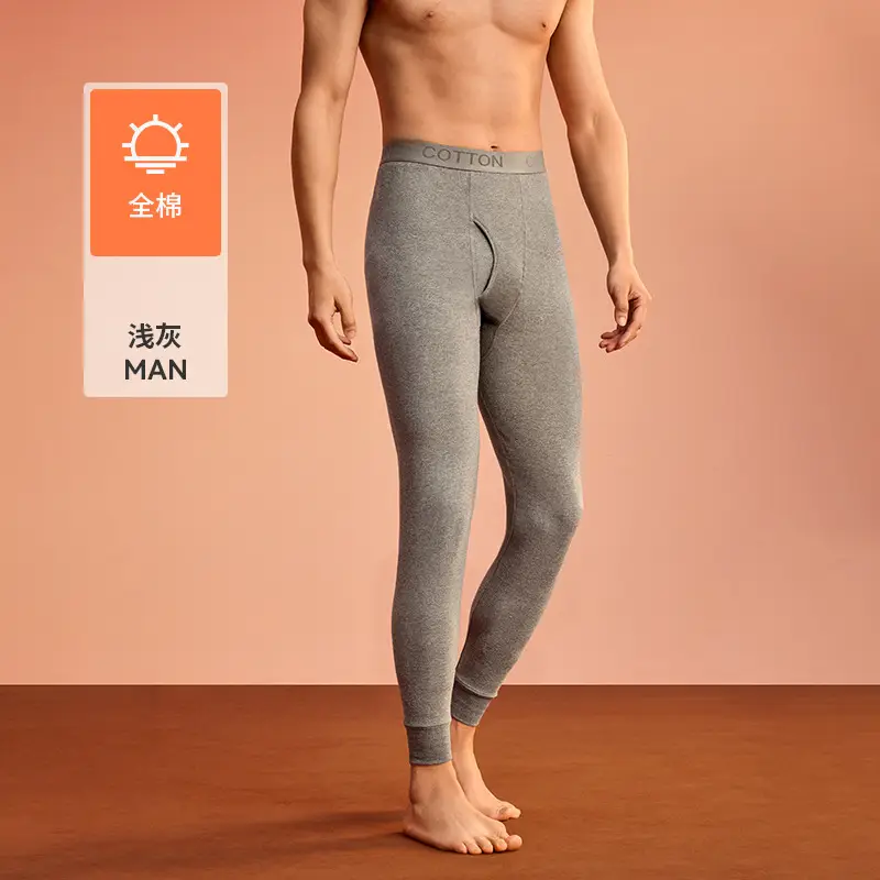 Class a 100% Cotton Long Johns Men's Base Layer Pants Men's Thin Autumn and Winter Antibacterial Warm Cotton Woolen Pants