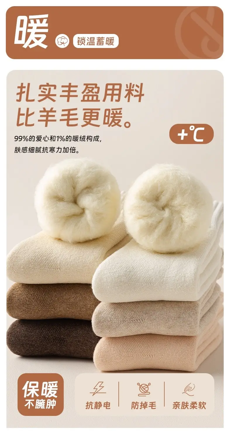 Wool Mid-Calf Socks for Women in Autumn and Winter, Fleece-Lined and Thickeneded, Warm Sleep Confinement Socks, Winter Ultra-Thick Snow Stockings — feature 3