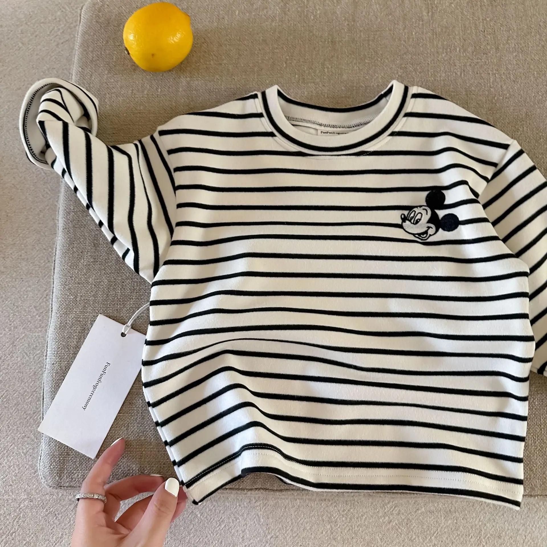 Derong T-Shirt Striped Bear Print Kids Winter - Image 3