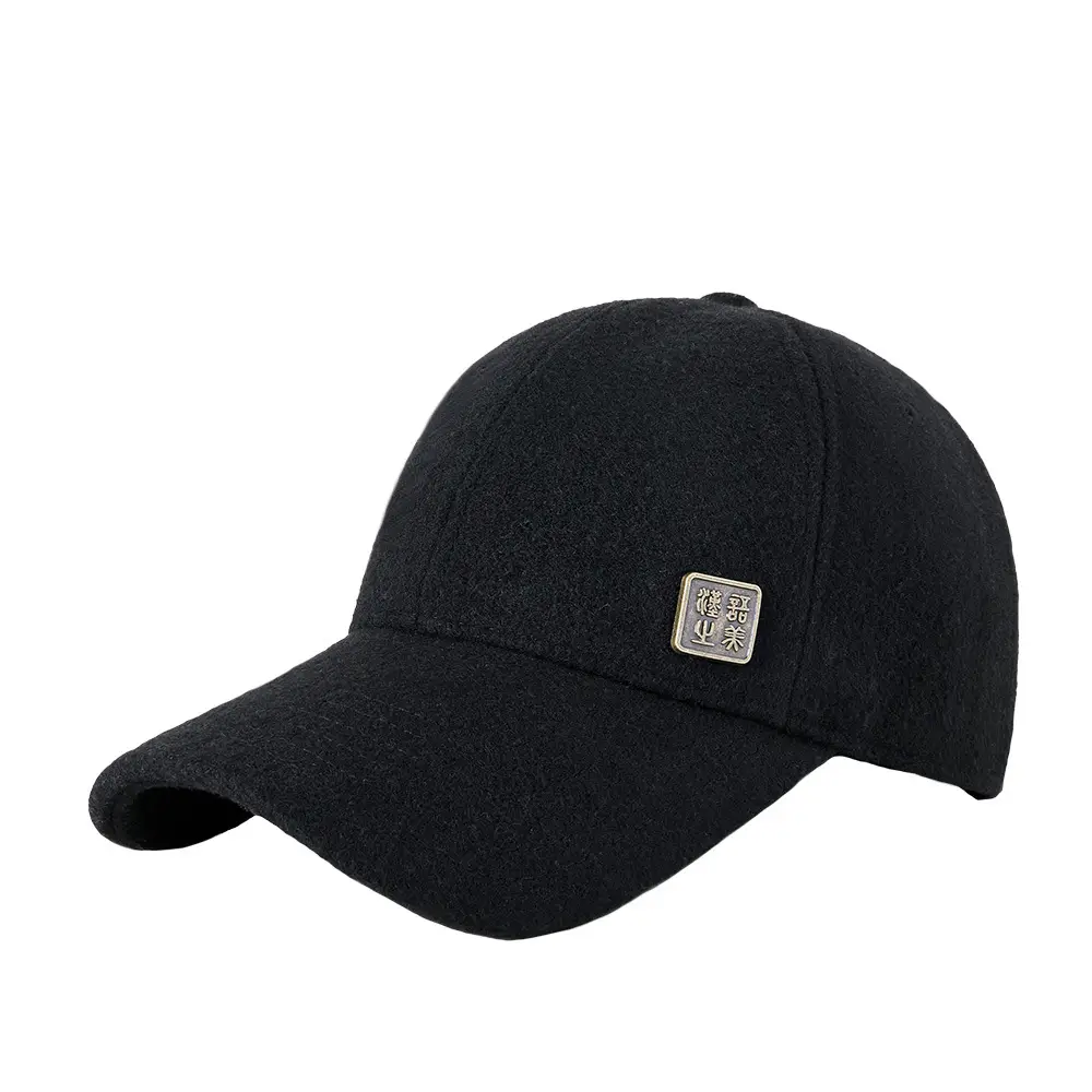 Black Fleece Lined Baseball Cap for Men Winter Warm