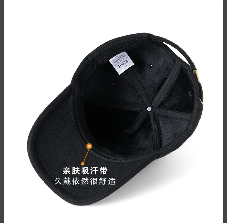 Black Fleece Lined Baseball Cap for Men Winter Warm — feature 21