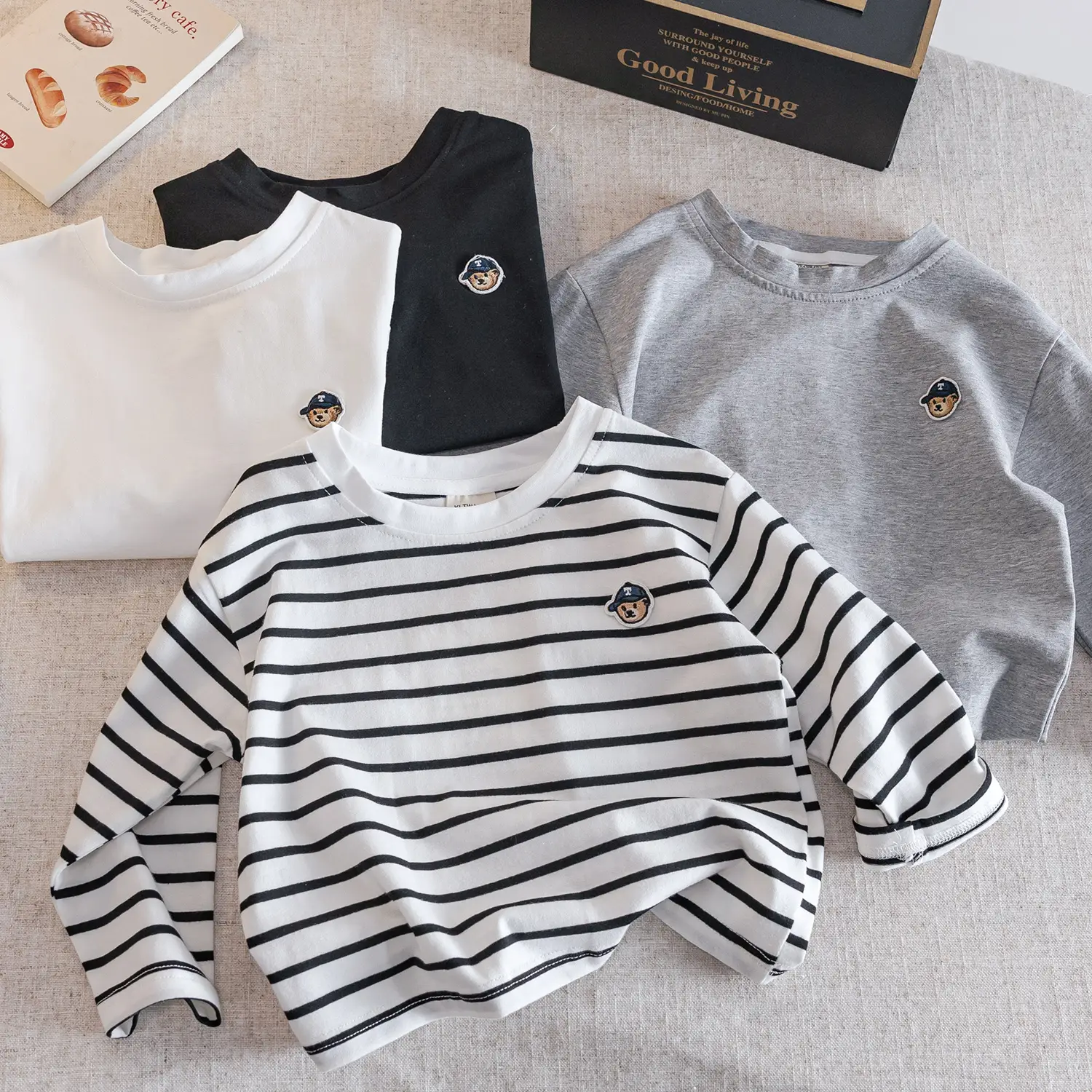 White Cotton Long Sleeve T-Shirt for Boys Spring Autumn