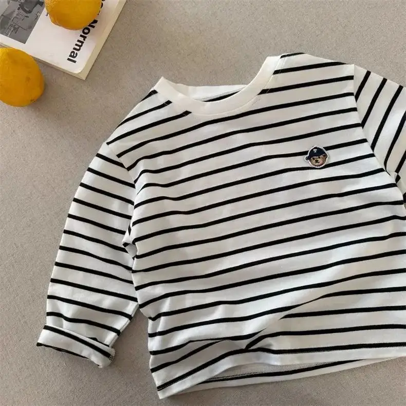 White Cotton Long Sleeve T-Shirt for Boys Spring Autumn