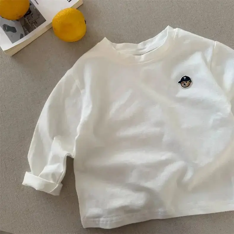 White Cotton Long Sleeve T-Shirt for Boys Spring Autumn