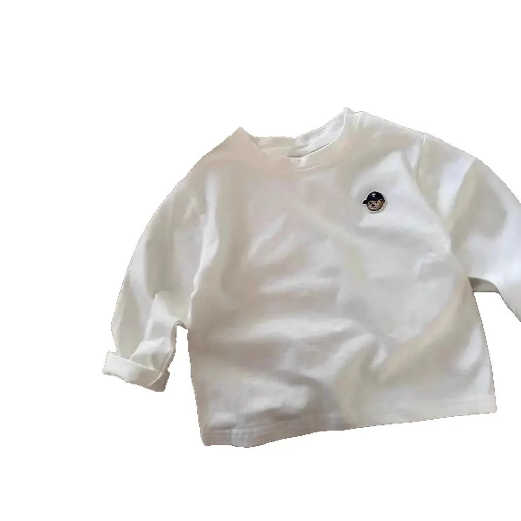 White Cotton Long Sleeve T-Shirt for Boys Spring Autumn