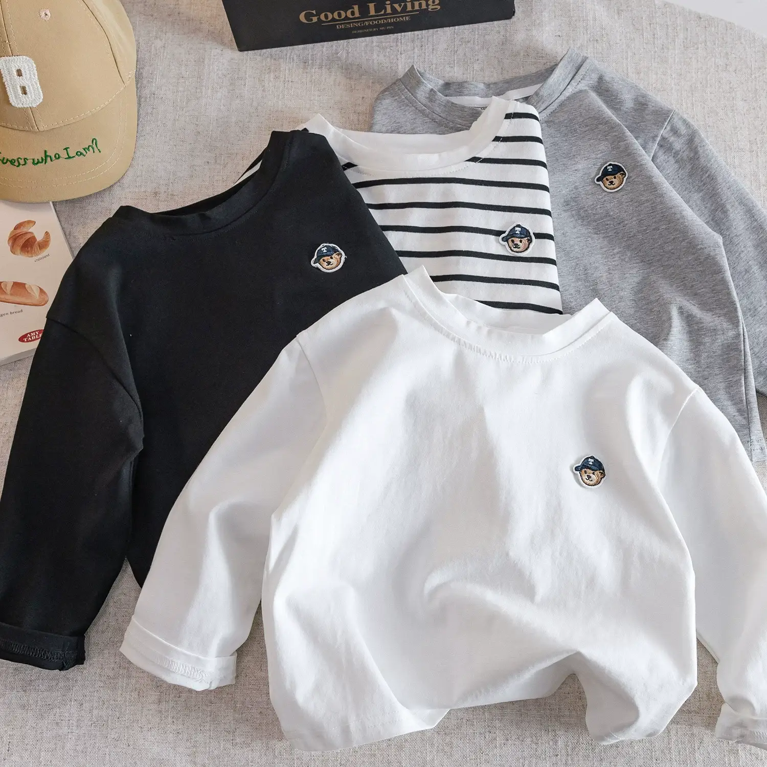 White Cotton Long Sleeve T-Shirt for Boys Spring Autumn — feature 5