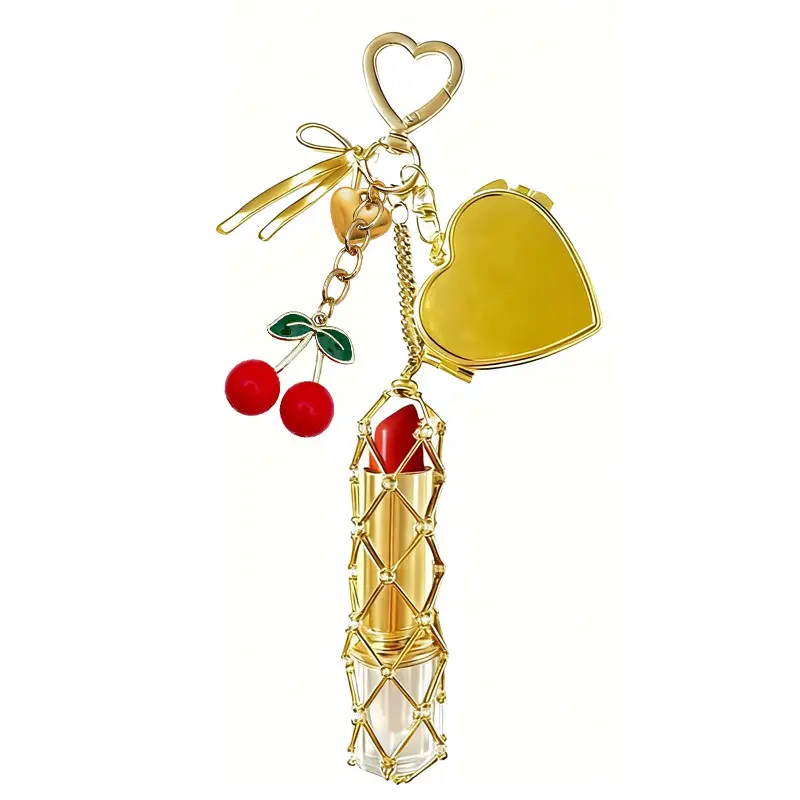 Gold Stainless Steel Cherry Lipstick Mesh Bag Pendant - Image 17