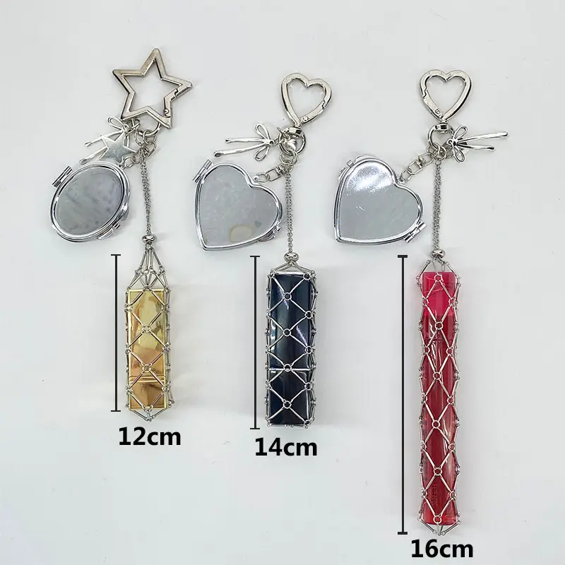 Gold Stainless Steel Cherry Lipstick Mesh Bag Pendant — feature 1