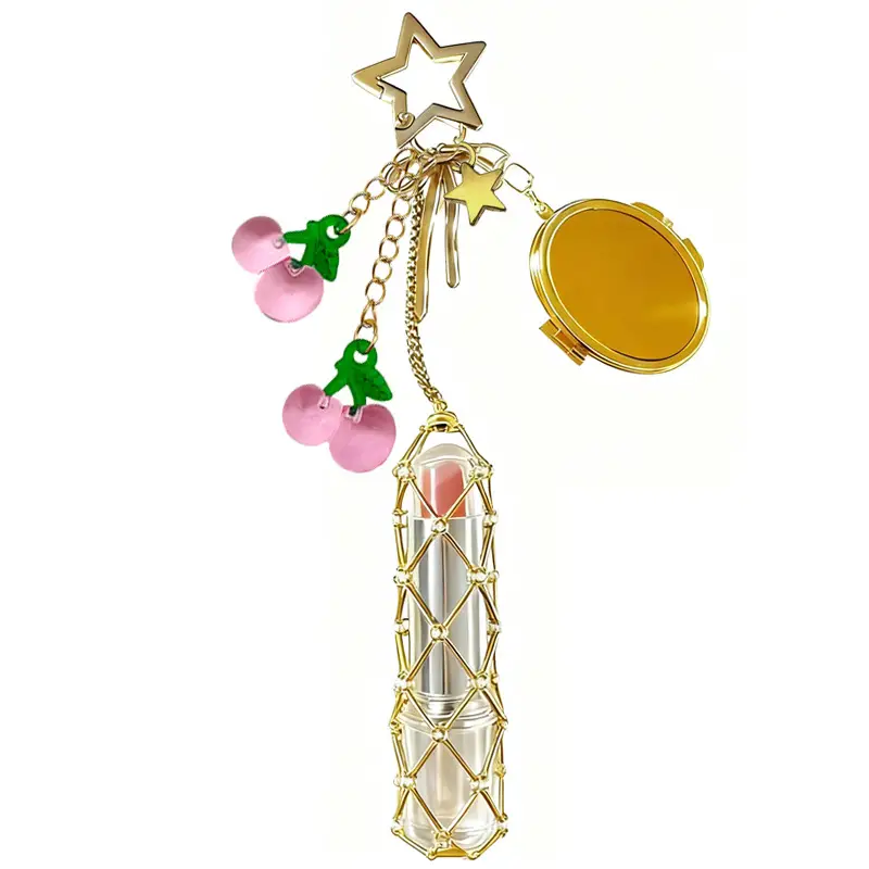 Gold Stainless Steel Cherry Lipstick Mesh Bag Pendant — feature 8