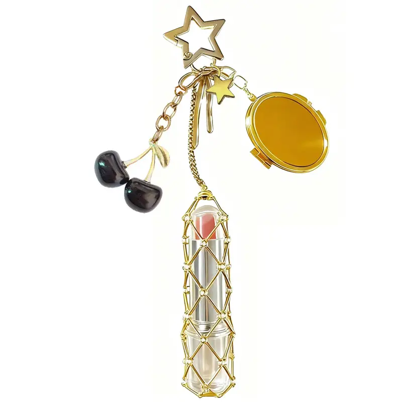 Gold Stainless Steel Cherry Lipstick Mesh Bag Pendant - Image 10