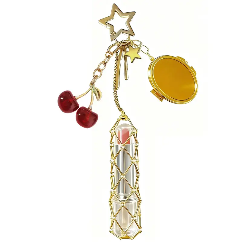 Gold Stainless Steel Cherry Lipstick Mesh Bag Pendant - Image 11