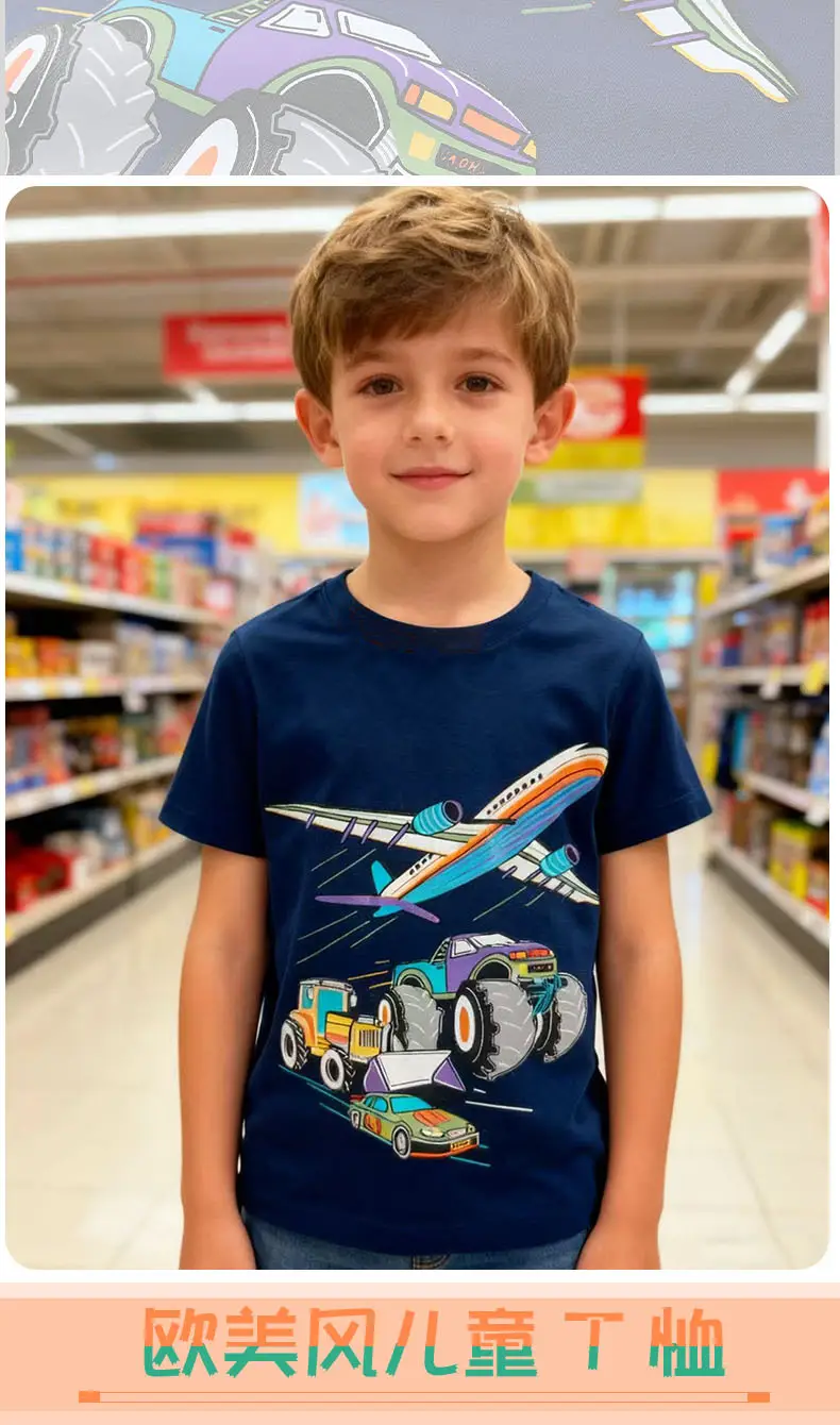 Navy Blue Cartoon T-Shirt for Boys Round Neck Short Sleeve — feature 2