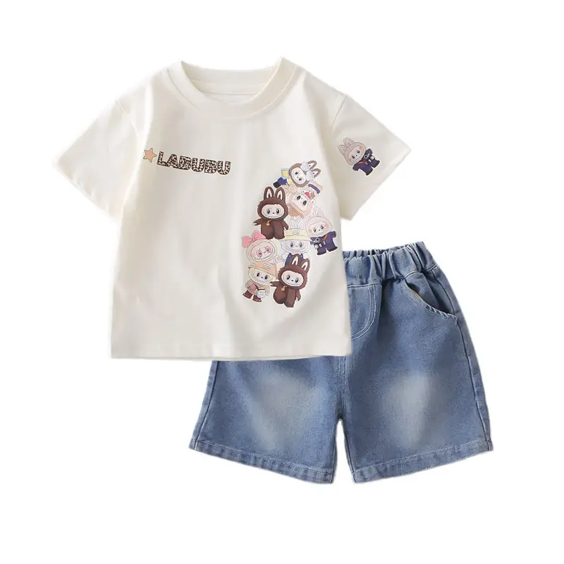 2026 Kids Cartoon T-Shirt Shorts Set White Black Shorts - Image 5