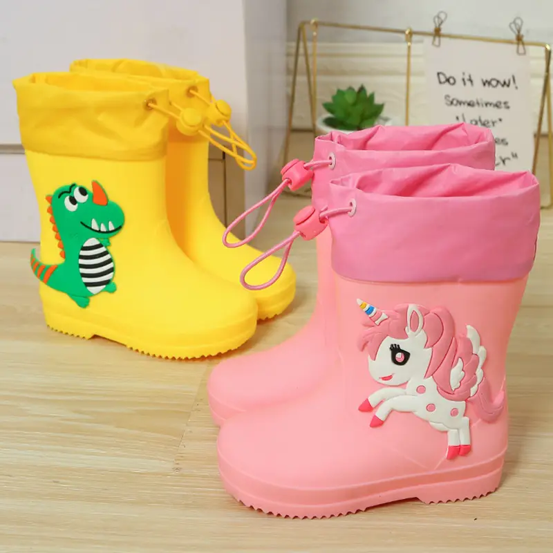 Children's Rain Boots Cartoon Dinosaur Cute Boys and Girls Waterproof Rain Boots Baby Kidsren Non-Slip Water Shoes Student Rubber Shoes