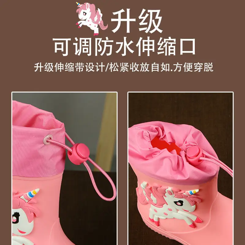 Children's Rain Boots Cartoon Dinosaur Cute Boys and Girls Waterproof Rain Boots Baby Kidsren Non-Slip Water Shoes Student Rubber Shoes