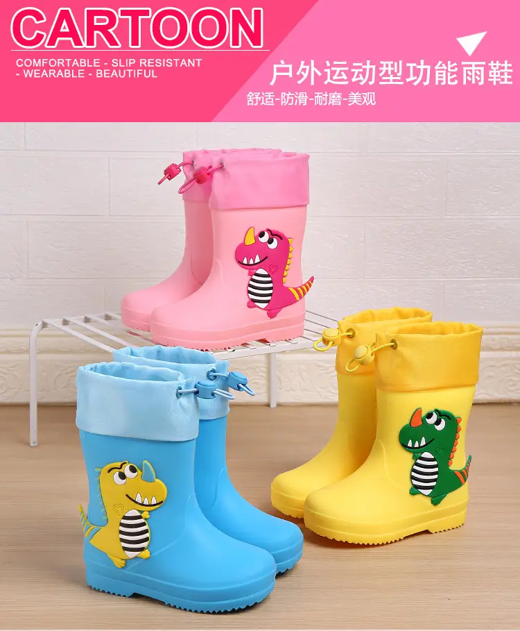 Children's Rain Boots Cartoon Dinosaur Cute Boys and Girls Waterproof Rain Boots Baby Kidsren Non-Slip Water Shoes Student Rubber Shoes — feature 7